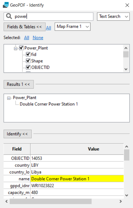The GeoPDF Identify box.