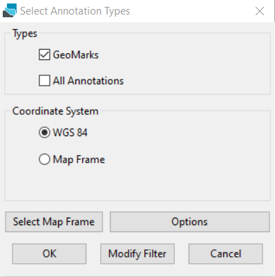 The Select Annotation Types box