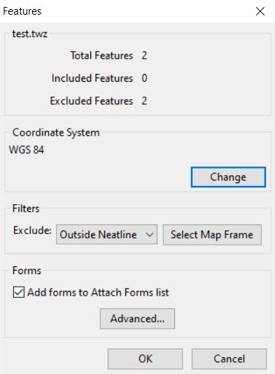 The Import Features box.