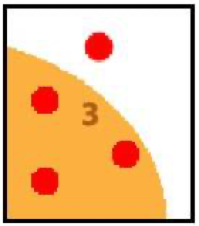 Tile 3 from the diagram, which contains the upper-right part of the oval and four red dots.