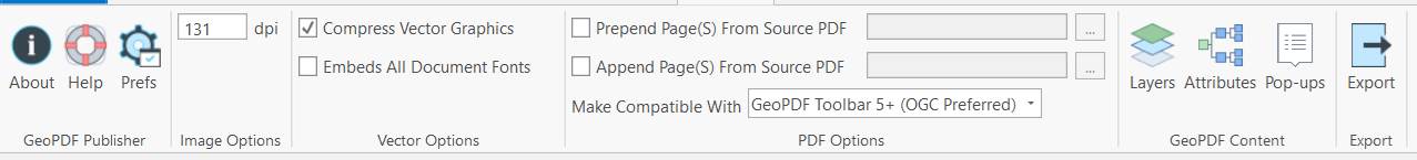 The GeoPDF Publisher toolbar.