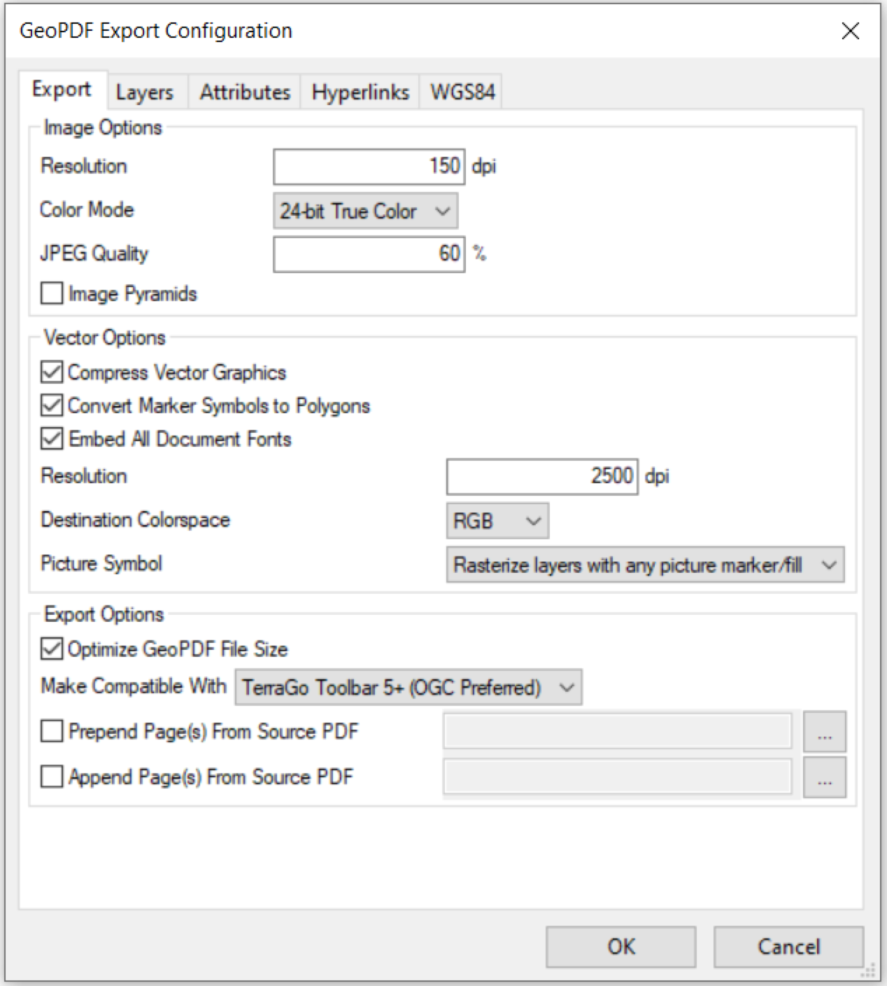 The Export Configuration dialog box.